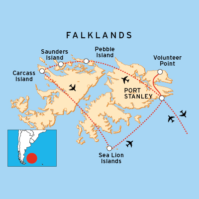 Reiseroute Falkland-Inseln Rundreise